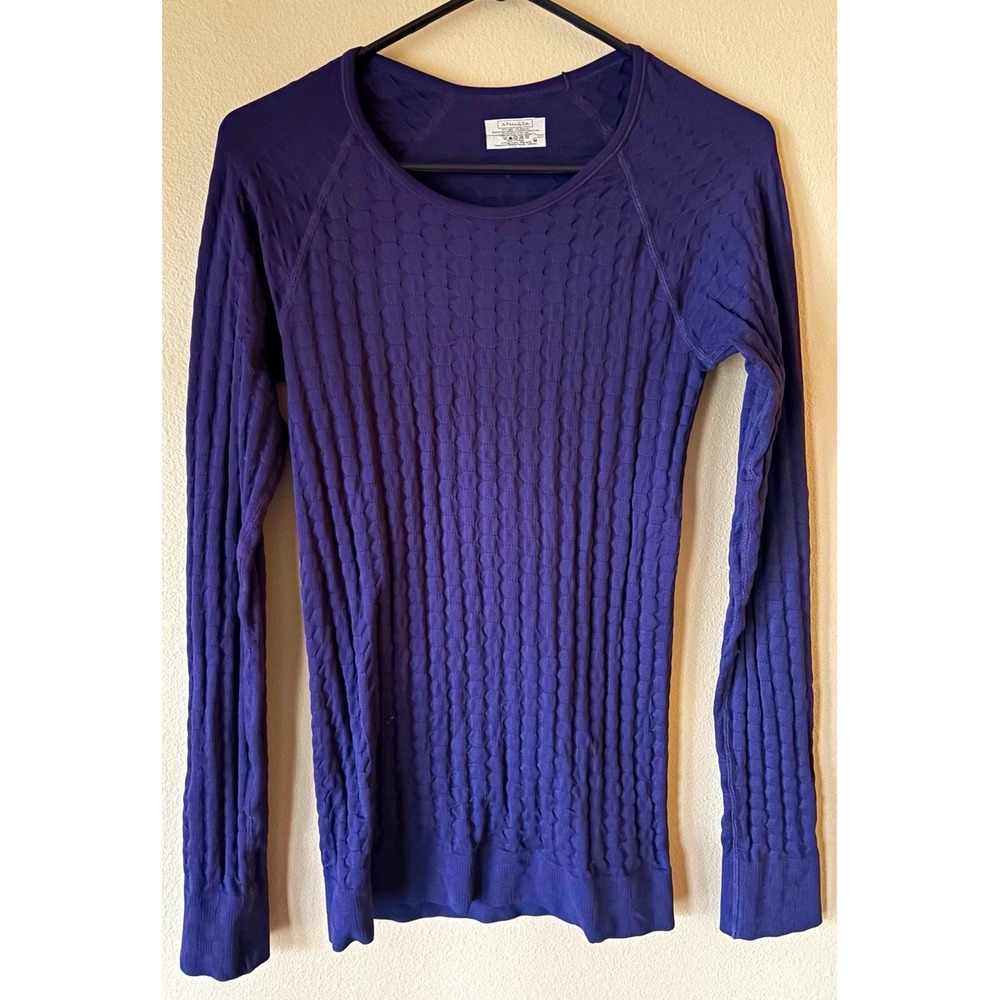 Athleta Women's Purple Textured Knit Scoop Neck Raglan Pullover Sweater M